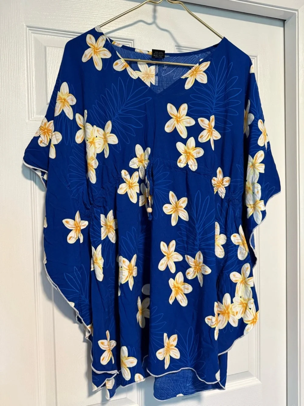 Favant Hawaii Blue Plumeria Floral Rayon Cover Up Caftan One Size